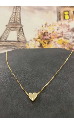 Altın Kaplama Minimal Kalp Tasarım İnce Zincirli Kolye 40 cm