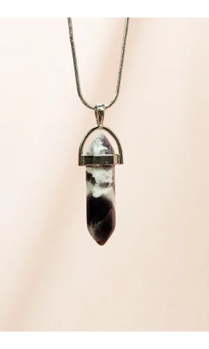 Ametist Doğal Taşı Zincirli El Yapımı Tasarımlı Kolye Uç: 3,5 cm Zincir: 20 cm Kutulu