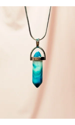 Anyolit 1 Doğal Taşı Zincirli El Yapımı Tasarımlı Kolye Uç: 3,5 cm Zincir: 20 cm Kutulu