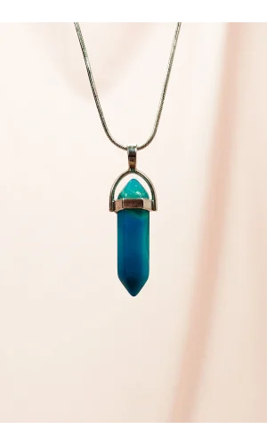 Aquamarin Doğal Taşı Zincirli El Yapımı Tasarımlı Kolye Uç: 3,5 cm Zincir: 20 cm Kutulu