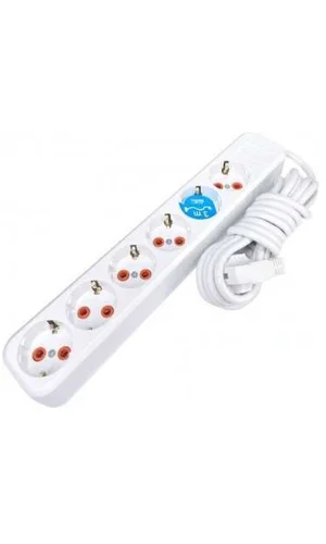 Asel Ara Kablo 6 lı 3 Metre Düz Priz