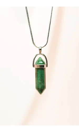Aventurin Doğal Taşı Zincirli El Yapımı Tasarımlı Kolye Uç: 3,5 cm Zincir: 20 cm Kutulu