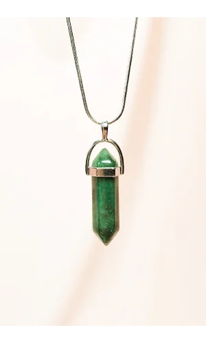 Aventurin Doğal Taşı Zincirli El Yapımı Tasarımlı Kolye Uç: 3,5 cm Zincir: 20 cm Kutulu