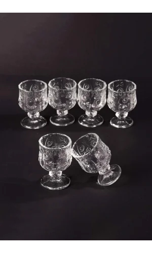 Ayaklı Kahve Yanı Bardağı Kristal Kesim Shot Bardak 7cm x 4 cm 6 Lı Set