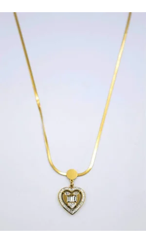 Baget Taşlı  Kalp Kolye - Altın
