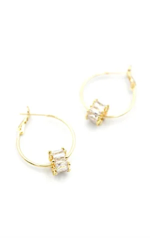 Baget Taşlı Küpe - Altın