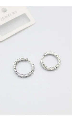 Baget Taşlı Küpe - Beyaz