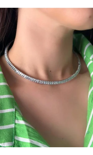 Baget Taşlı Tasma Kolye - Gümüş