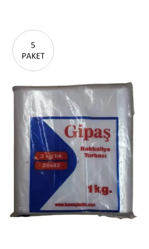 Bakkaliye Naylon Torba 3kg lık 26x42 cm 5 Paket (Takriben 825 Adet)
