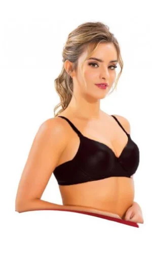 Balenli Destekli Silikonlu Deri İçi Dolu Sütyen Siyah