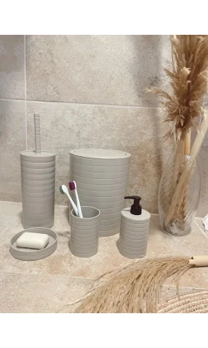Banyo Seti 5li Krem Çöp Kovası Wc Fırçalık Sıvı Sabunluk Katı Sabunluk