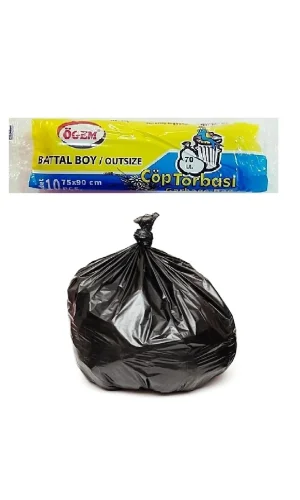 Battal Boy Çöp Torbası 75 x 90 cm 10 Lu Rulo x 1 Paket = 10 Adet (Siyah)