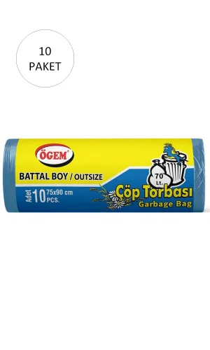 Battal Boy Çöp Torbası 75 x 90 cm 10 Lu Rulo x 10 Paket = 100 Adet (Mavi)