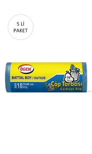 Battal Boy Çöp Torbası 75 x 90 cm 10 Lu Rulo x 5 Paket = 50 Adet (Mavi)