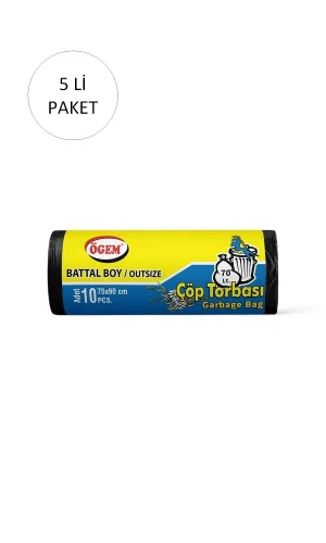 Battal Boy Çöp Torbası 75 x 90 cm 10 Lu Rulo x 5 Paket = 50 Adet (Siyah)