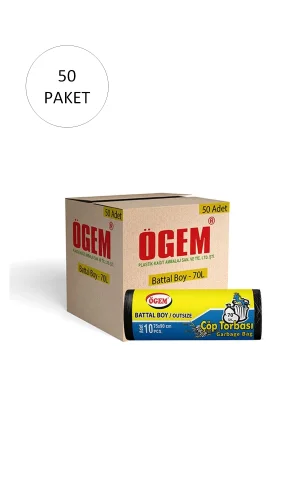 Battal Boy Çöp Torbası 75 x 90 cm 10 Lu Rulo x 50 Paket = 500 Adet (Siyah)