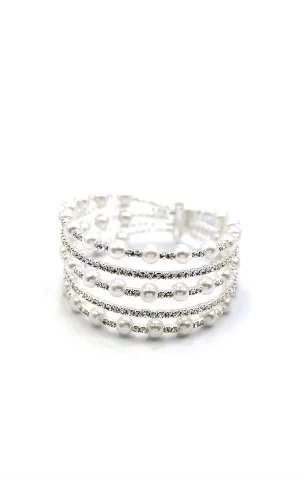 Beş Sıra İncili Su Yolu Bileklik - Gümüş