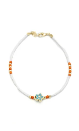 Boncuklu Çiçek  Halhal - Mavi