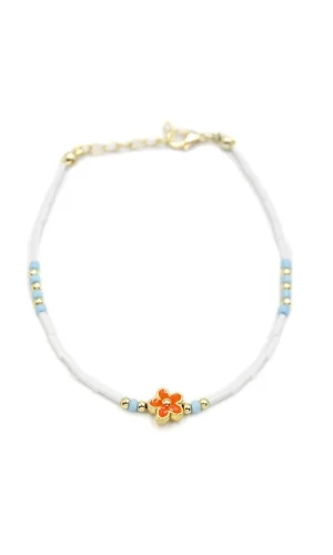 Boncuklu Çiçek  Halhal - Turuncu