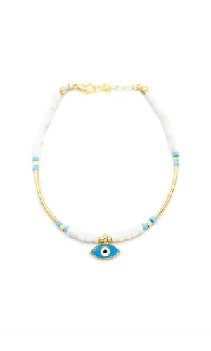 Boncuklu Göz Halhal - Beyaz