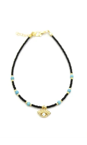 Boncuklu Göz Halhal - Siyah