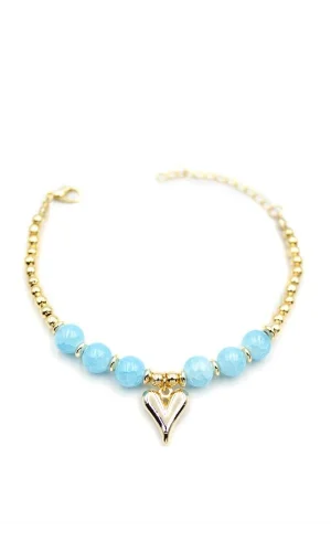 Boncuklu Kalp Bileklik - Mavi