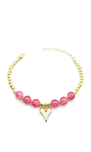 Boncuklu Kalp Bileklik - Pembe