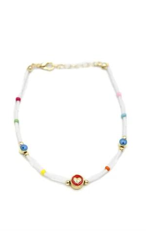 Boncuklu Kalp  Halhal - Kırmızı