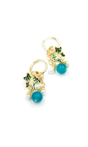 Boncuklu Kelebek Küpe - Pembe