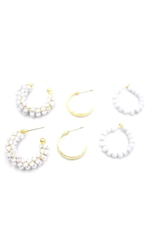 Boncuklu Küpe Seti - Beyaz