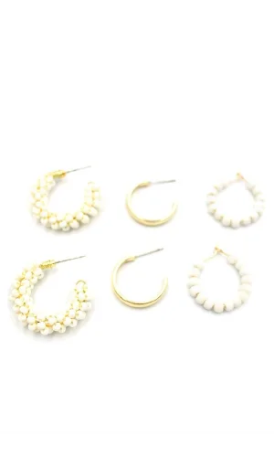 Boncuklu Küpe Seti - Krem