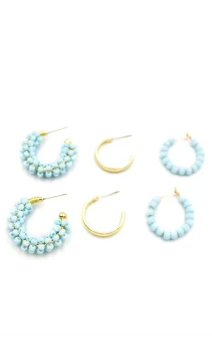 Boncuklu Küpe Seti - Turkuaz