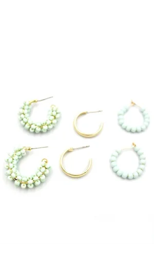 Boncuklu Küpe Seti - Yeşil