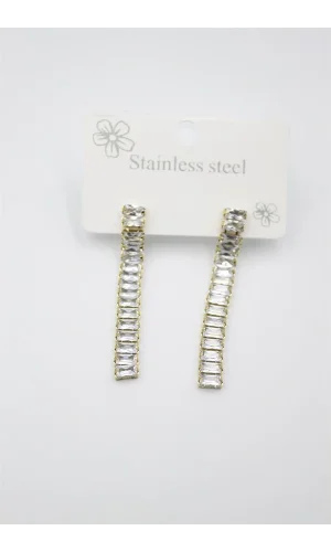 Büyük Baget Taşlı Çelik  Küpe - Altın