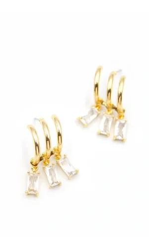 Büyük Baget Taşlı Küpe - Altın