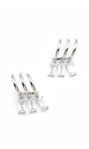 Büyük Baget Taşlı Küpe - Gümüş