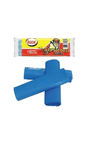 Büyük Boy Çöp Torbası 65 x 80 cm 10 Lu Rulo x 1 Paket = 10 Adet (Mavi)