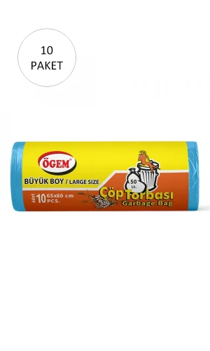 Büyük Boy Çöp Torbası 65 x 80 cm 10 Lu Rulo x 10 Paket = 100 Adet (Mavi)