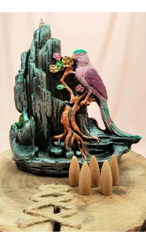 Buyuk Boy Kuş Figürlü Biblo Model Geri Akış Şelale Tütsülük 5 Adet Koni Hediye