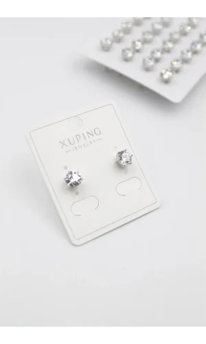 Büyük Boy Zirkon Taşlı Tektaş  Küpe - Gümüş