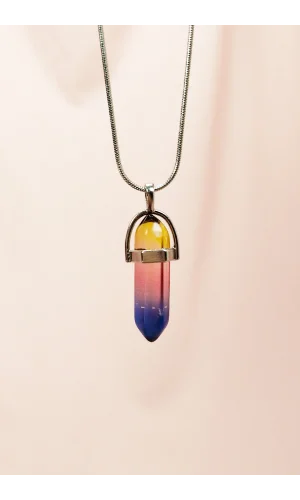 Çakra Doğal Taşı Zincirli El Yapımı Tasarımlı Kolye Uç: 3,5 cm Zincir: 20 cm Kutulu