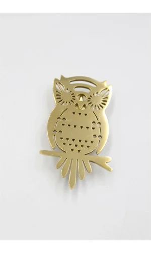 Çelik Baykuş Broş - Altın