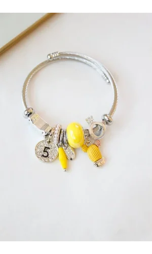 Çelik Charmlı Kaktüs Bilezik - Sarı