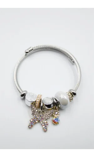 Çelik Charmlı Kelebek Bileklik - Beyaz