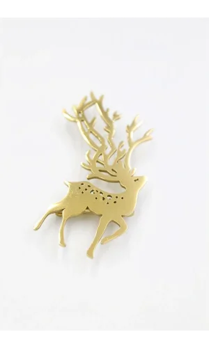 Çelik Geyik Broş - Altın