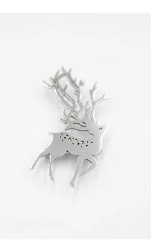 Çelik Geyik Broş - Gümüş