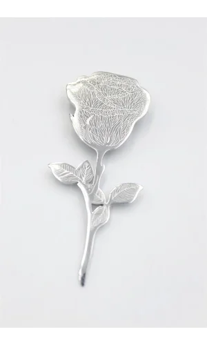 Çelik Gül Broş - Gümüş