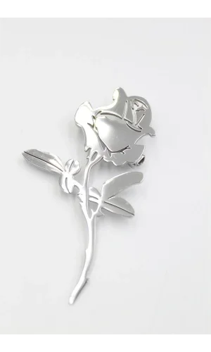 Çelik Gül Broş - Gümüş