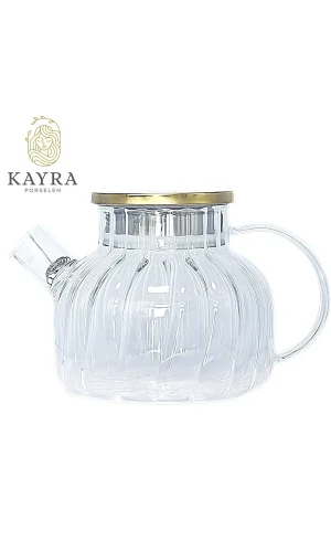 Çelik Kapaklı Borosilikat Dilimli Model Süzgeçli Cam Demlik Bitki Çayları 1000 Ml Royaleks-CM-2001