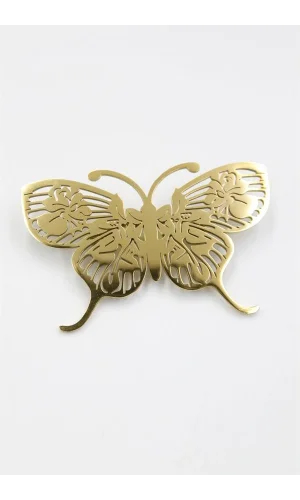 Çelik Kelebek Broş - Altın